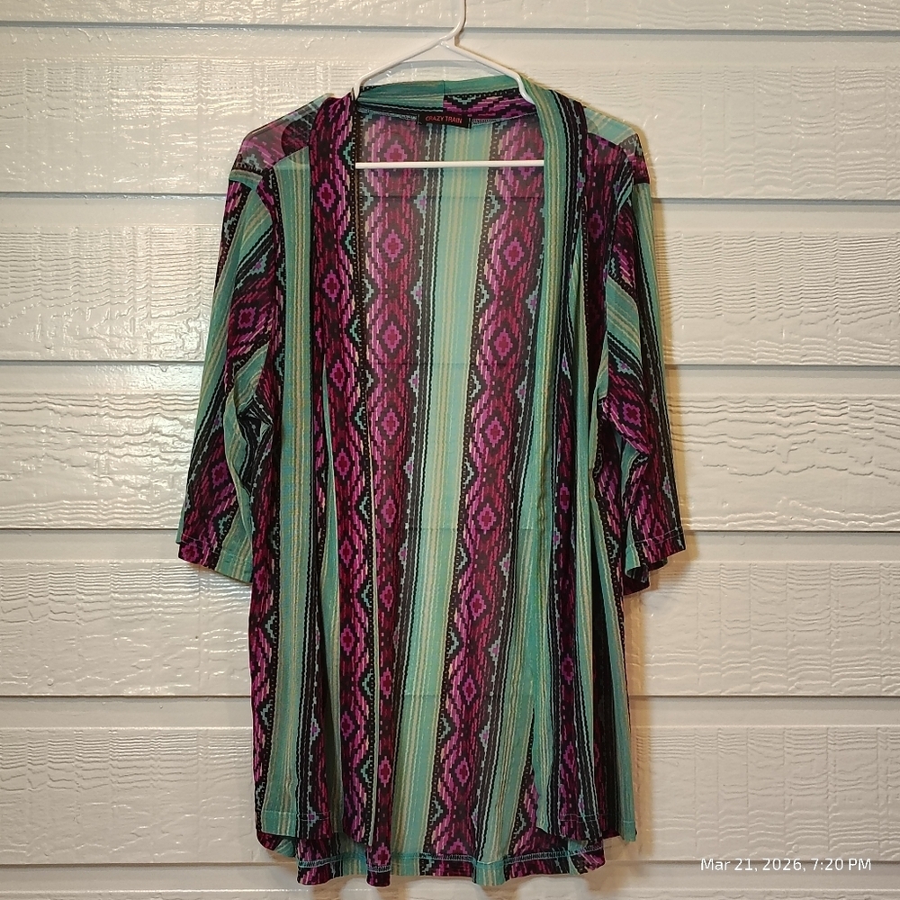 Women’s OS Crazy Train SHEER KIMONO SOUTHWESTERN AZTEC WESTERN COWGIRL CHIC